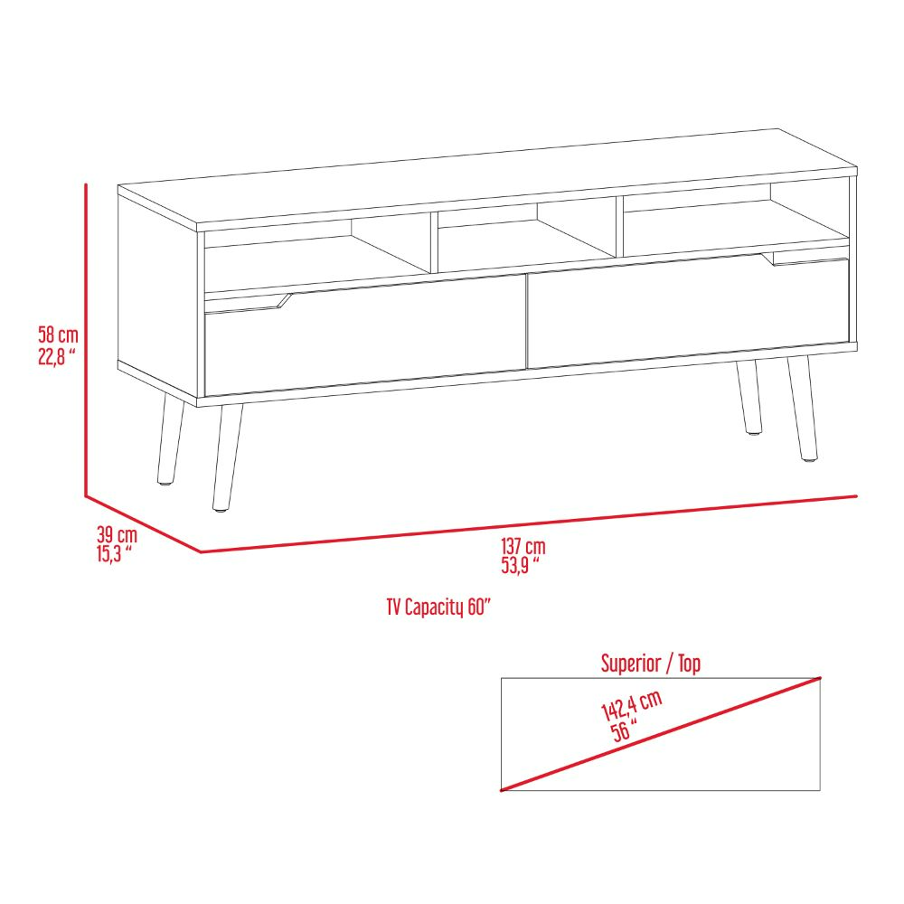 Oslo Tv Stand for TV´s up 51", Two Drawers, Four Legs, Three Open Shelves