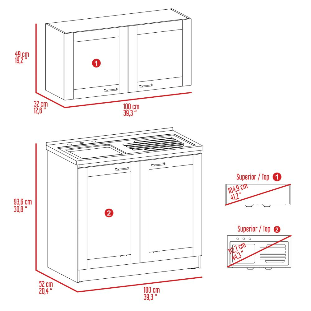 Zurich Cabinet Set, Two Shelves