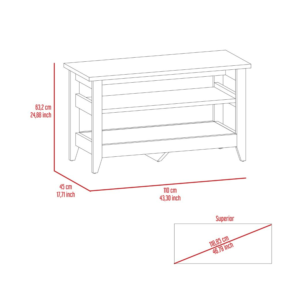 Misuri Storage Bench, Four Legs, Two Open Shelves