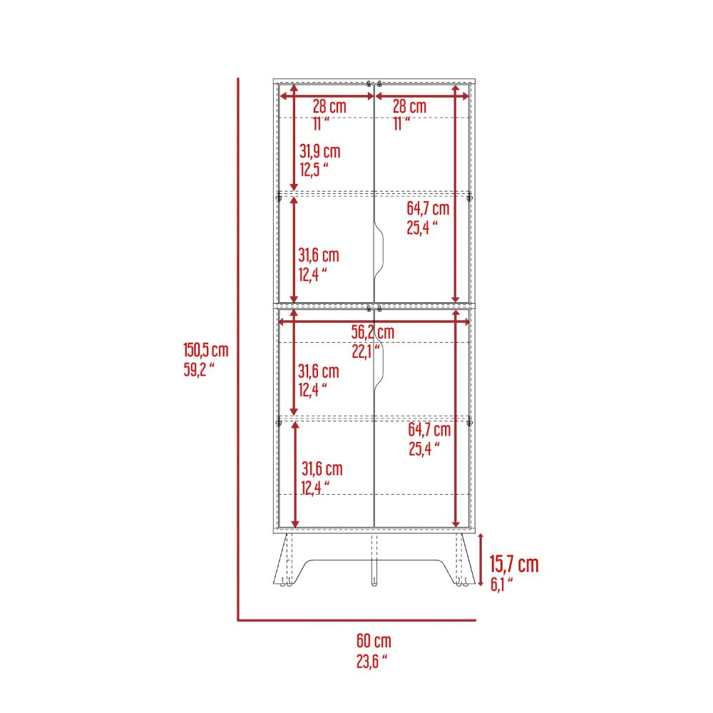 Pamplona Double Kitchen Pantry, Double Door, Four Legs, Four Shelves