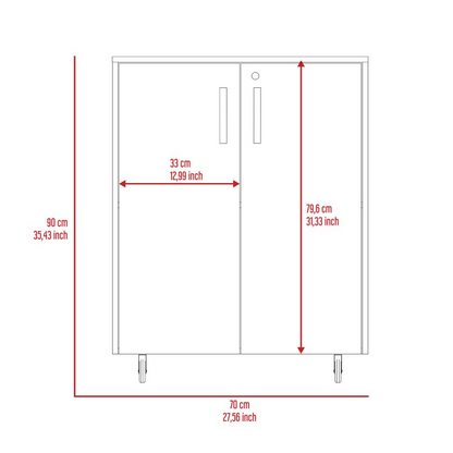 Storage Cabinet, Casters, Double Door, Two Interior Shelves