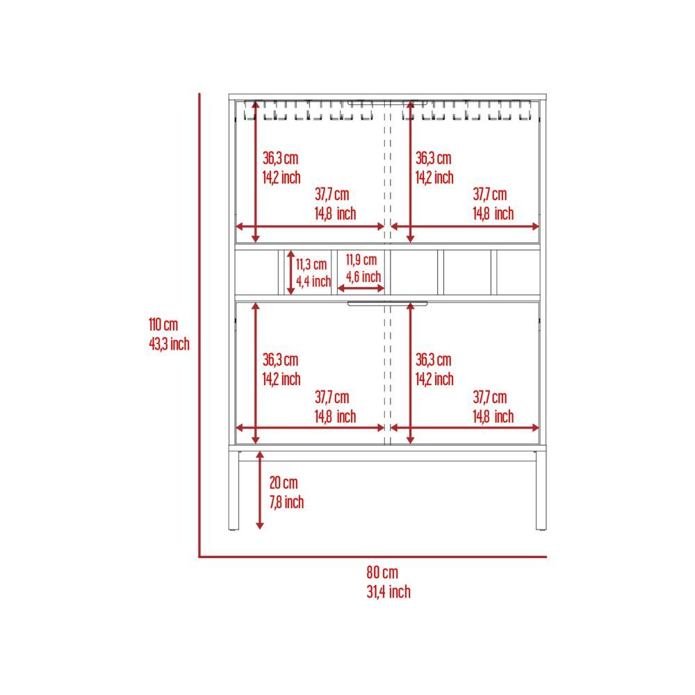 Lyrata Bar Cabinet, Six Wine Cubbies, Double Door