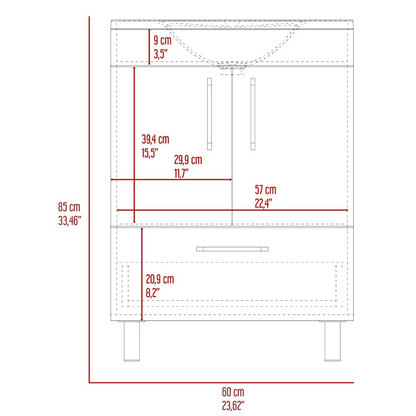 Velloc Single Bathroom Vanity, Double Door Cabinet, One Drawer