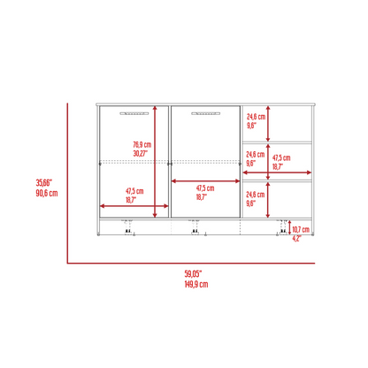 Ginger Kitchen Island, Three Open Shelves, Two Cabinets