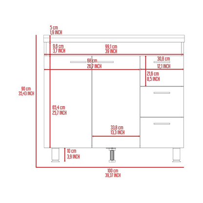 Ferreti Base Cabinet , Three Drawers, Double Door, Four Legs