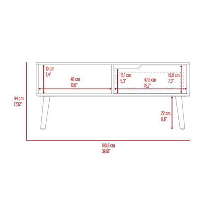 Oslo Coffee Table, One Drawer, One Open Shelf, Four Legs