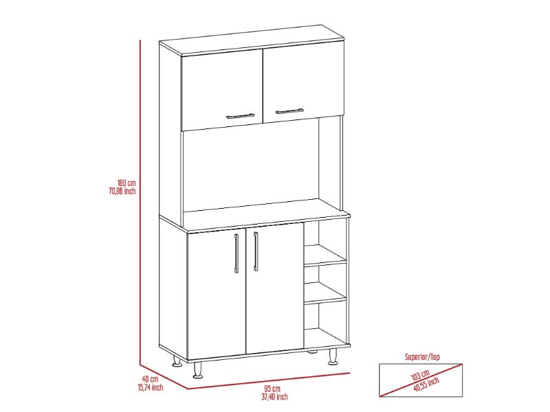 95 Pantry Kit, Four Legs, Double Door Cabinet, Three Shelves