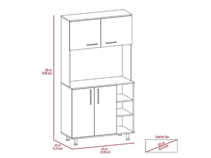 95 Pantry Kit, Four Legs, Double Door Cabinet, Three Shelves