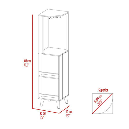 Cincinatti Corner Bar Cabinet, Cup Rack, Two External Shelves, One Drawer, Four Legs