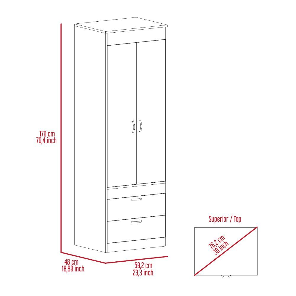 Lisboa Armoire, Rod, Double Door, Two Drawers, Metal Handles