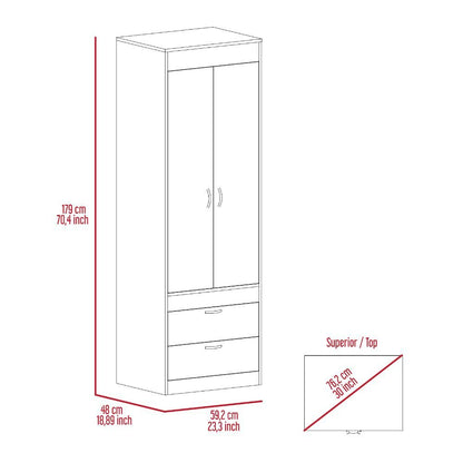 Lisboa Armoire, Rod, Double Door, Two Drawers, Metal Handles