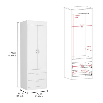 Simone Armoire, Rod, Double Door, Two Drawers, Metal Handles