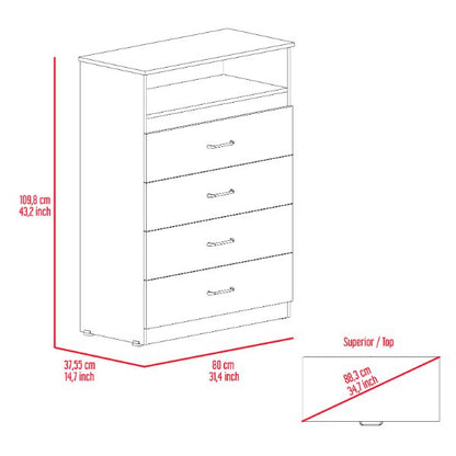 Continental Dresser, Superior Top, Four Drawers, One Shelf