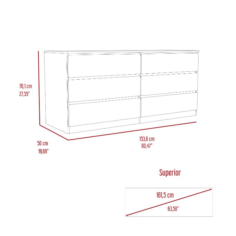 Asteria 6 Drawer Double Dresser, Metal Handles