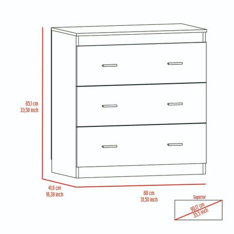 Classic Three Drawer Dresser, Superior Top, Handles