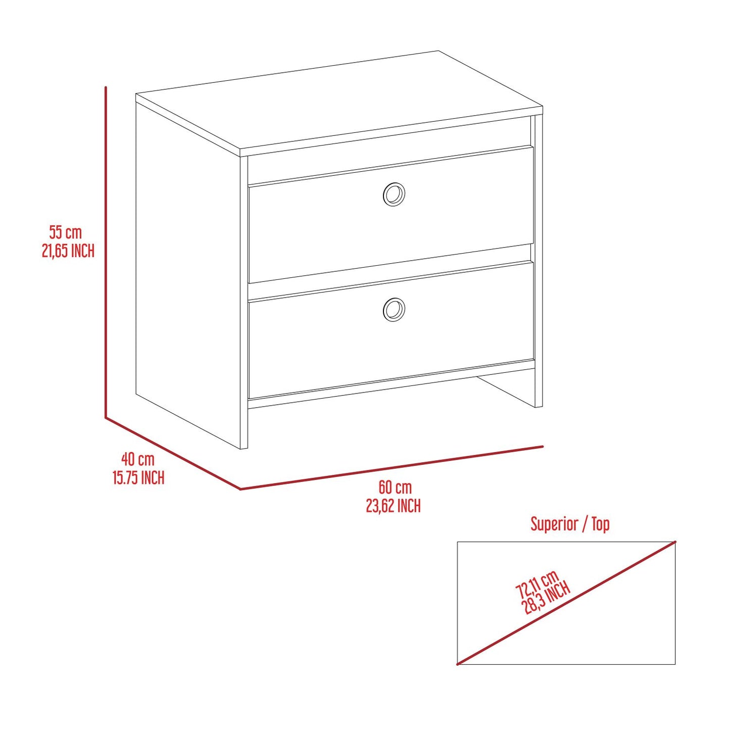 Idaly Nightstand, Superior Top, Two Drawers