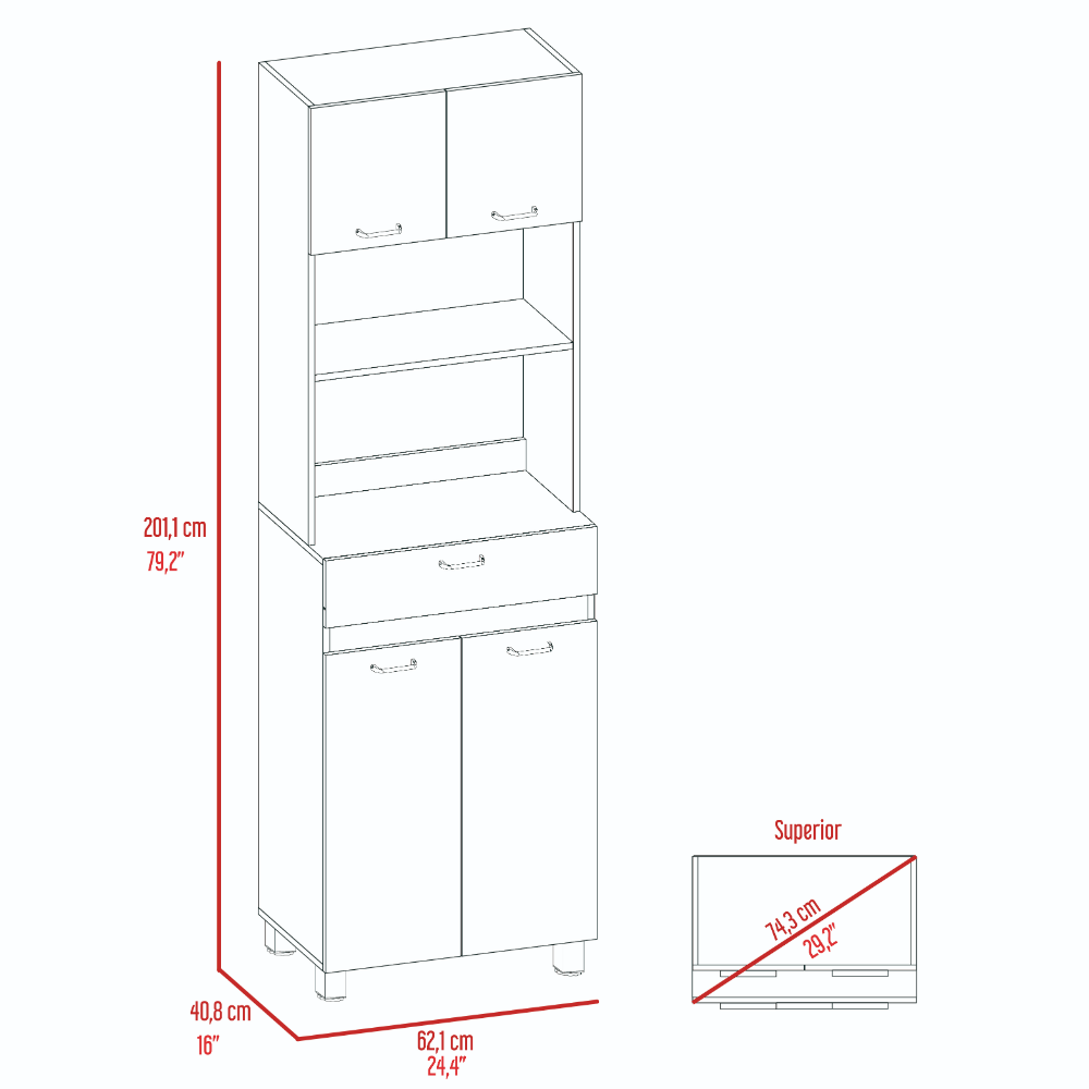 Caribe Microwave Cabinet, Four Legs, One Drawer, Double Door, One Shelf