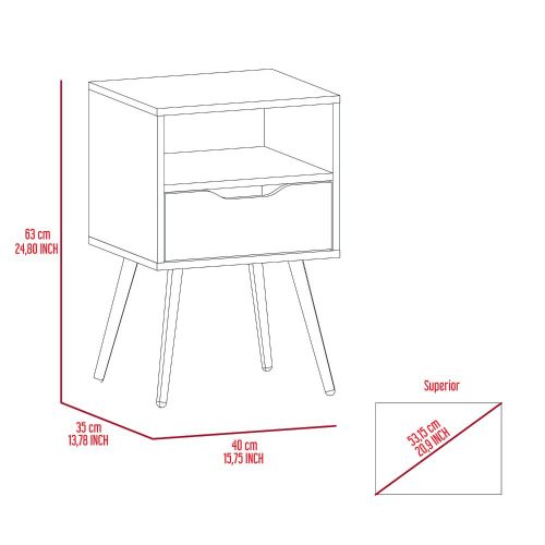 Otom Nightstand , Superior Top, Open Shelf, Single Drawer, Four Legs