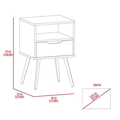 Otom Nightstand , Superior Top, Open Shelf, Single Drawer, Four Legs