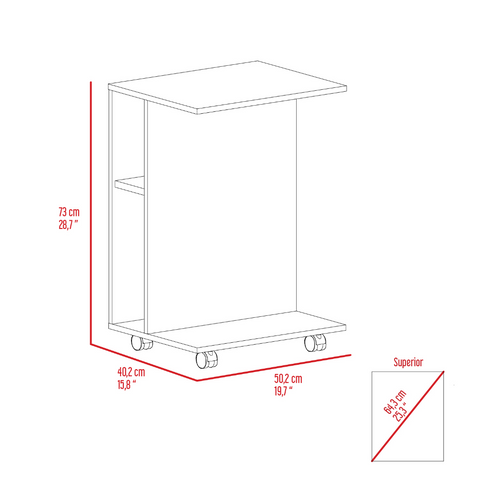 Luzzo Tray Table, Two Lateral Shelves, Lower Shelf