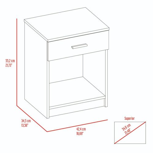 Eco Nightstand, Superior Top,  Single Drawer, Lower Shelf