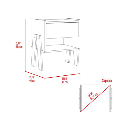 Joy Nightstand, Four Legs, Open Shelf, One Drawer