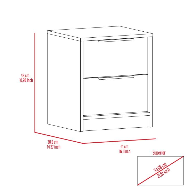 Kaia Nightstand, Two Drawers, Metal Handle