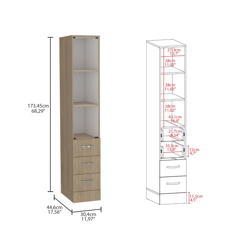 Vanguard Linen Cabinet, Three Shelves, Four Drawers