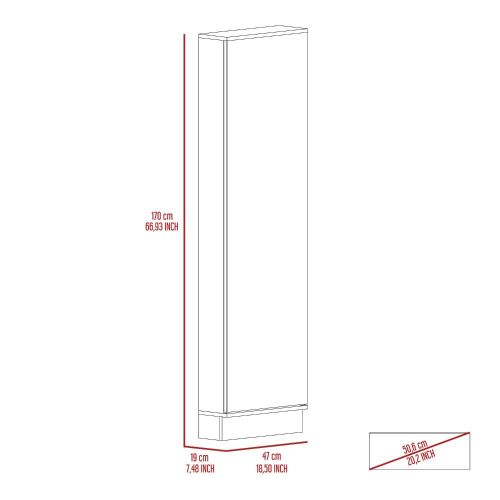 Leto Xl Shoe Rack, Mirror, Five Interior Shelves, Single Door Cabinet