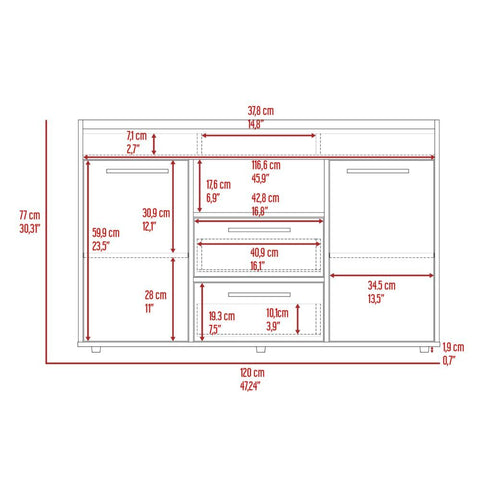 Lombardo Sideboard, Two Drawers, Double Door Cabinets