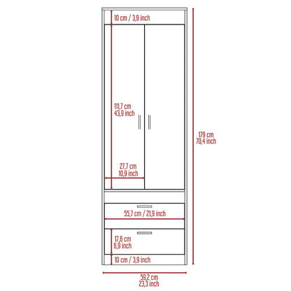 Lisboa Armoire, Rod, Double Door, Two Drawers, Metal Handles