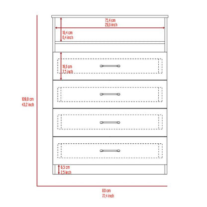 Continental Dresser, Superior Top, Four Drawers, One Shelf