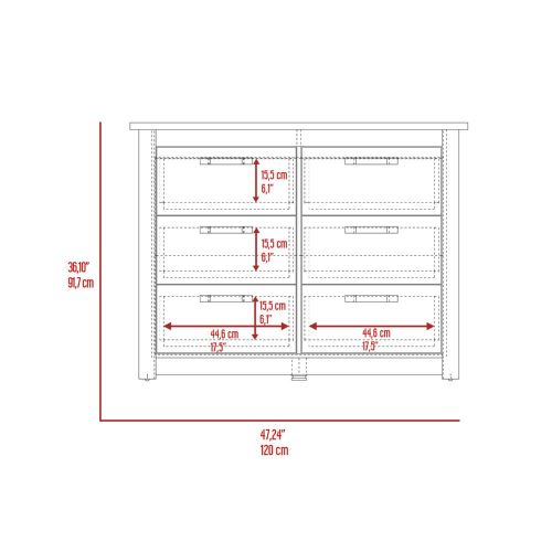 Becca 6 Drawer Double Dresser, Metal Hardware