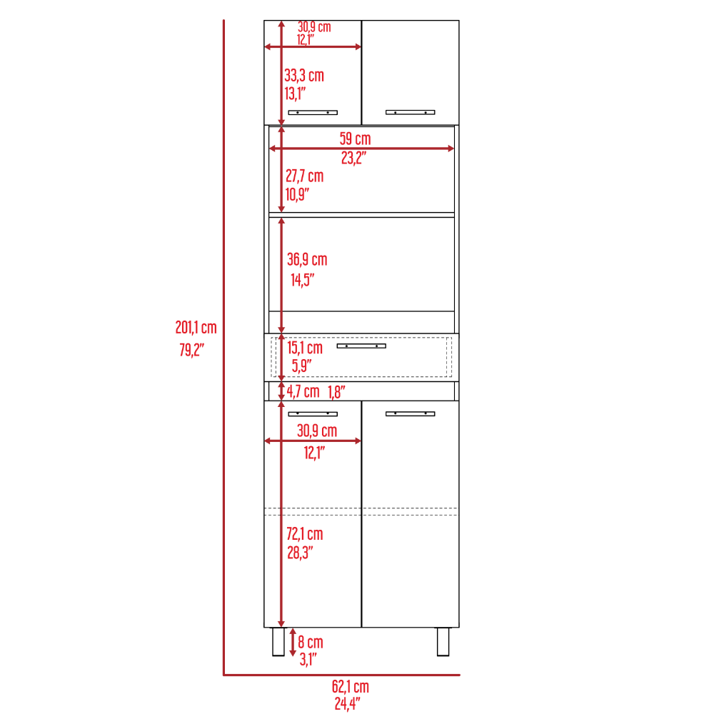 Caribe Microwave Cabinet, Four Legs, One Drawer, Double Door, One Shelf