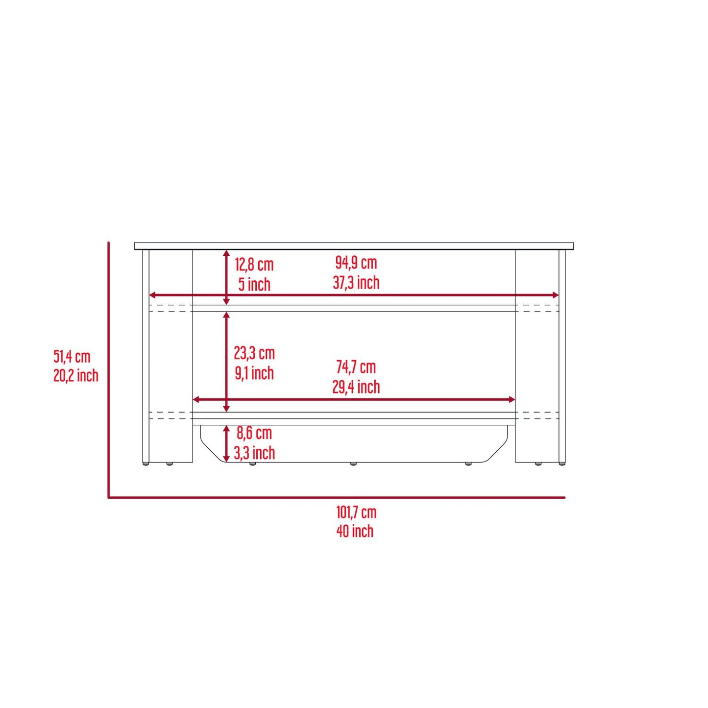 Austin Storage Table, Extendable Table Shelf, Lower Shelf