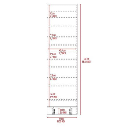 Leto Xl Shoe Rack, Mirror, Five Interior Shelves, Single Door Cabinet