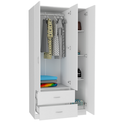 Austral 3 Doors Armoire, Metal Rod, Two Drawers, Single Door, Double Door Cabinets