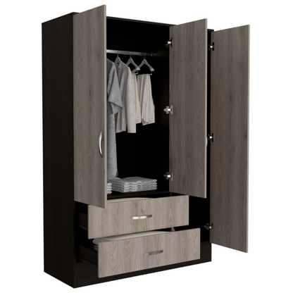 Bolton 120 Mirrored Armoire, Double Door Cabinet, Two Drawers, Single Door With Mirror, Rods