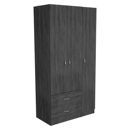 Austral 3 Doors Armoire, Metal Rod, Two Drawers, Three Door Cabinets