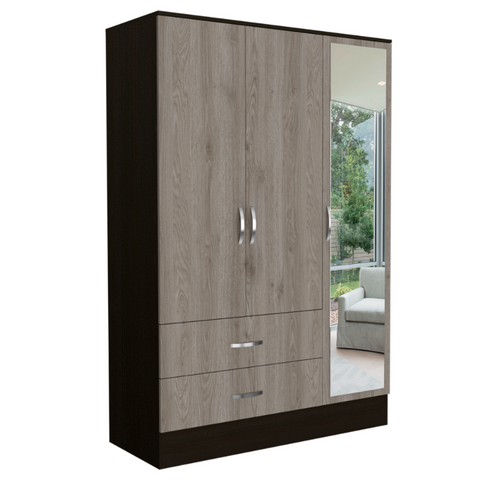 Bolton 120 Mirrored Armoire, Double Door Cabinet, Two Drawers, Single Door With Mirror, Rods