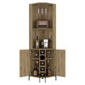 Shangai Corner Bar Cabinet, Two Shelves, Five Wine Cubbies