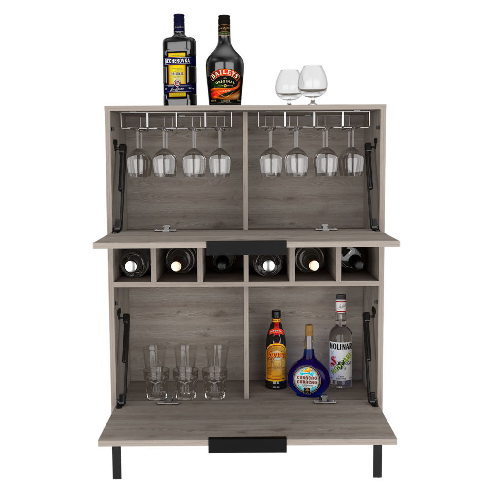 Lyrata Bar Cabinet, Six Wine Cubbies, Double Door