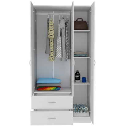 Austral 3 Doors Armoire, Metal Rod, Two Drawers, Single Door, Double Door Cabinets