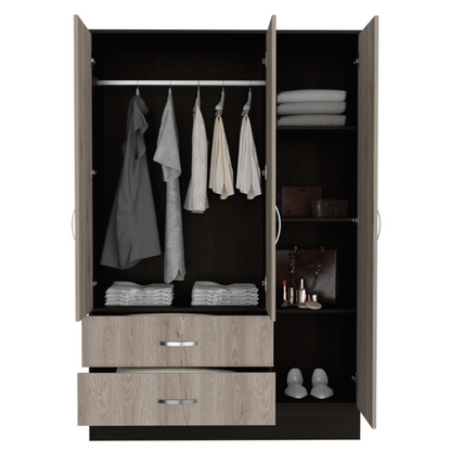 Bolton 120 Mirrored Armoire, Double Door Cabinet, Two Drawers, Single Door With Mirror, Rods