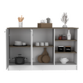 Ginger Kitchen Island, Three Open Shelves, Two Cabinets