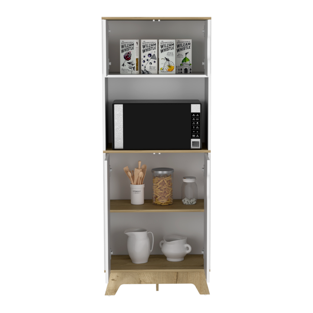 Pamplona Microwave Tall Cabinet, Counter Surface, Top- Lower Double Doors