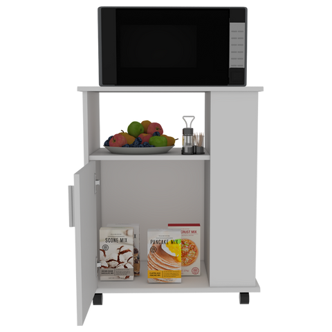 Kitchen Service Cart, Three Side  Shelves, Two Interior Shelves, Single Door Cabinet