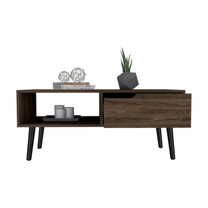 Oslo Coffee Table, One Drawer, One Open Shelf, Four Legs