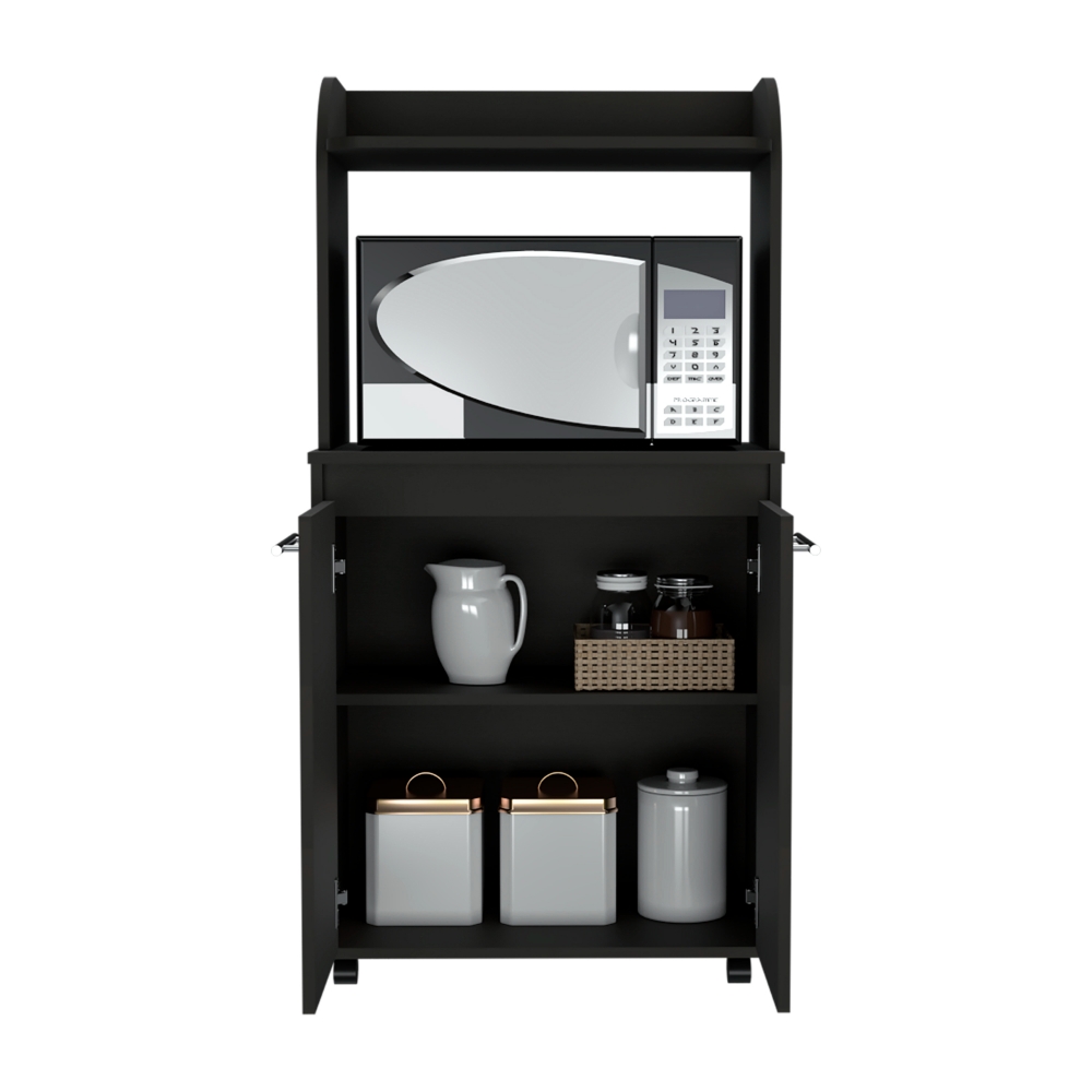 Kira Kitchen Kart, Double Door Cabinet, One Open Shelf, Two Interior Shelves