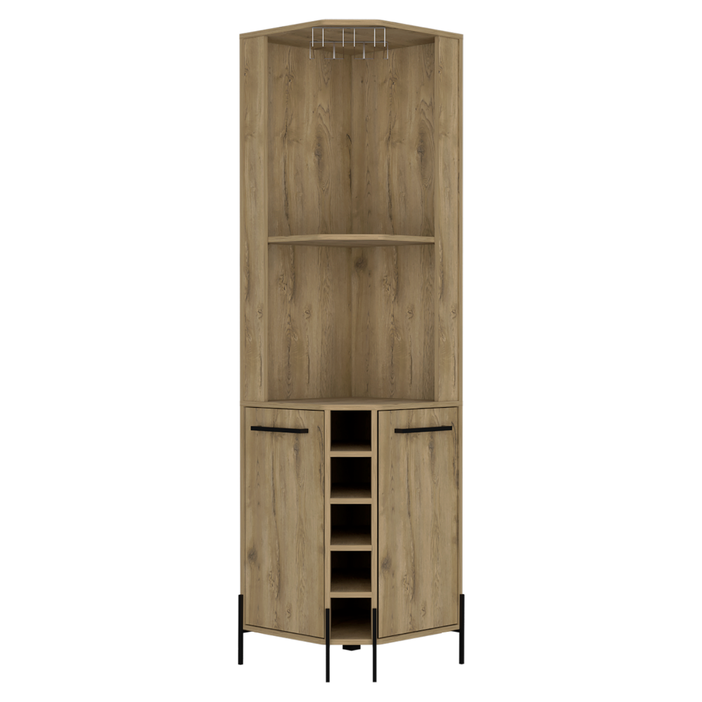 Shangai Corner Bar Cabinet, Two Shelves, Five Wine Cubbies